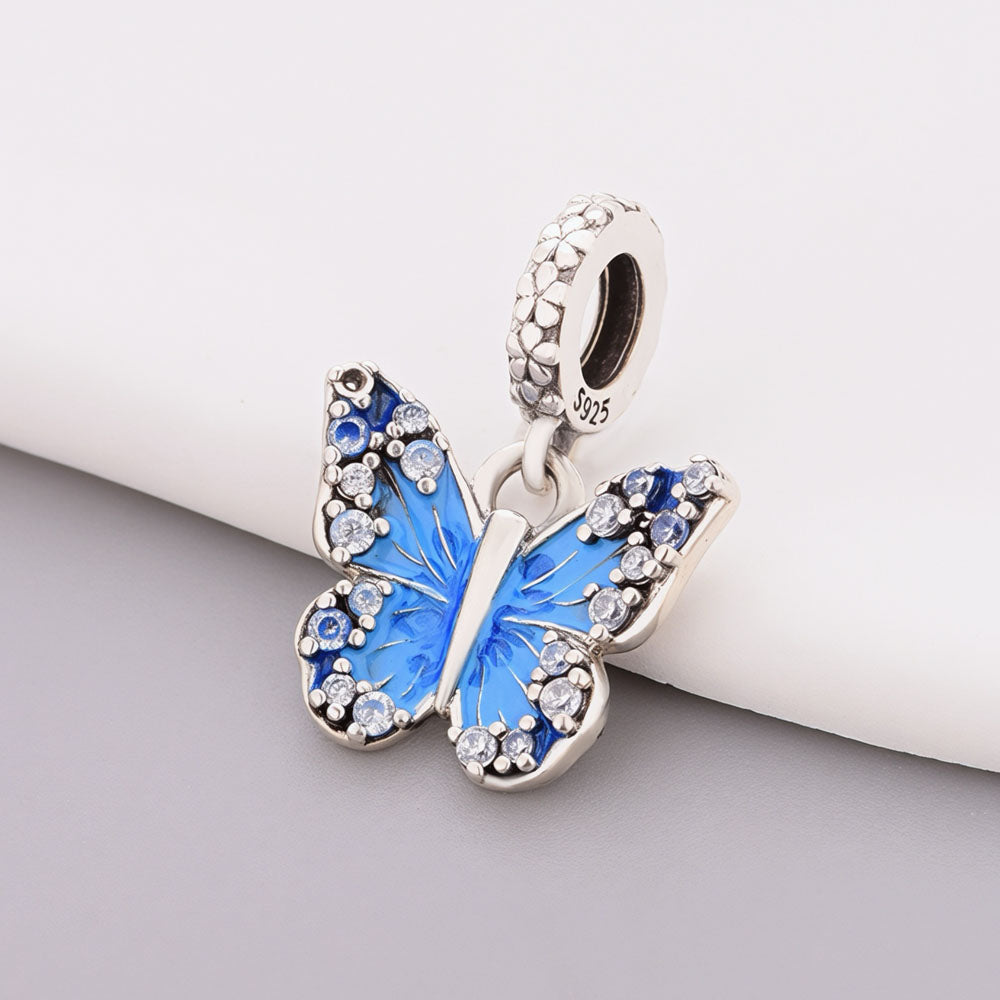 "Starry Blue" Butterfly Dangle - 925 Sterling Silver Crystal Charm