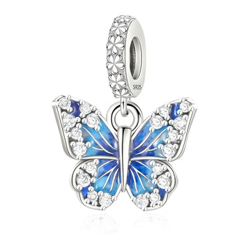 "Starry Blue" Butterfly Dangle - 925 Sterling Silver Crystal Charm