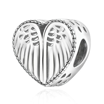 "Guardian Wings" - 925 Silver Hollow Heart Angel Wing Charm