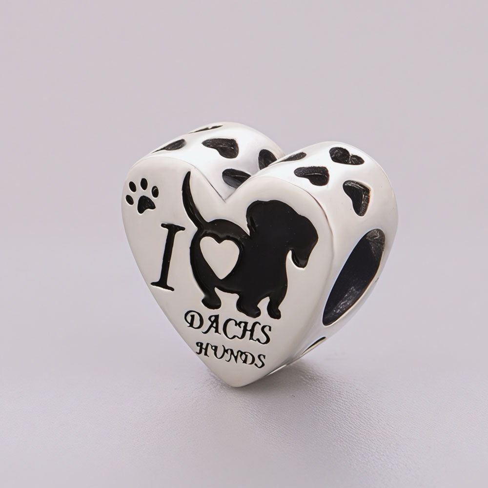 "Dachs Devotion" Heart - 925 Silver Dachshund & Always in My Heart Charm