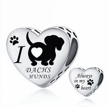 "Dachs Devotion" Heart - 925 Silver Dachshund & Always in My Heart Charm