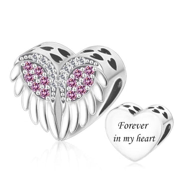 "Guardian Ascension" Heart - 925 Silver Pink Wing & Forever in My Heart Charm
