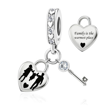 "Family Belonging" Lock Charm - 925 Silver Warmest Place Heart & Key Dangle