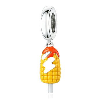 "Golden Abundance" Corn Charm - 925 Silver Yellow Enamel Sweet Maize Dangle