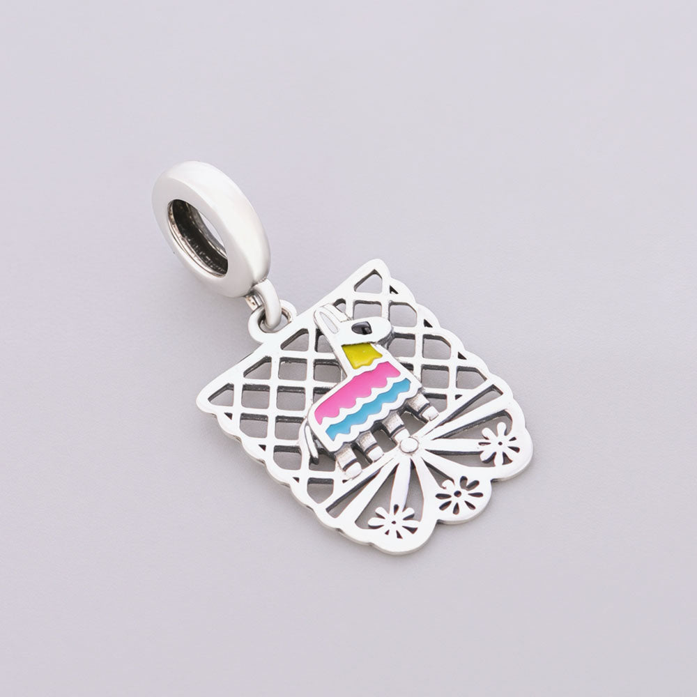 "Cultural Artistry" Llama Dangle - 925 Silver Paper-Cut Frame & Colorful Charm