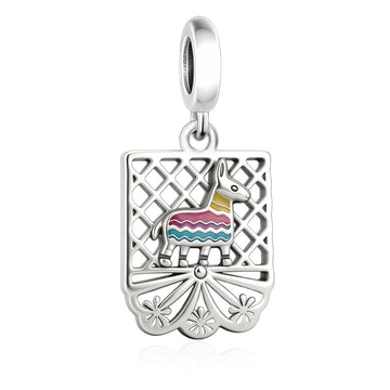 "Cultural Artistry" Llama Dangle - 925 Silver Paper-Cut Frame & Colorful Charm