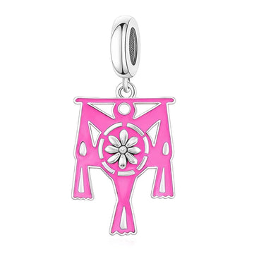 "Festivity Echo" Piñata Charm - 925 Silver Pink Enamel & Floral Surprise Dangle