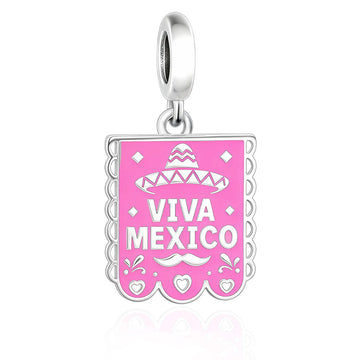 "Viva Vibrance" Banner Charm - 925 Silver Pink Enamel Celebration Dangle