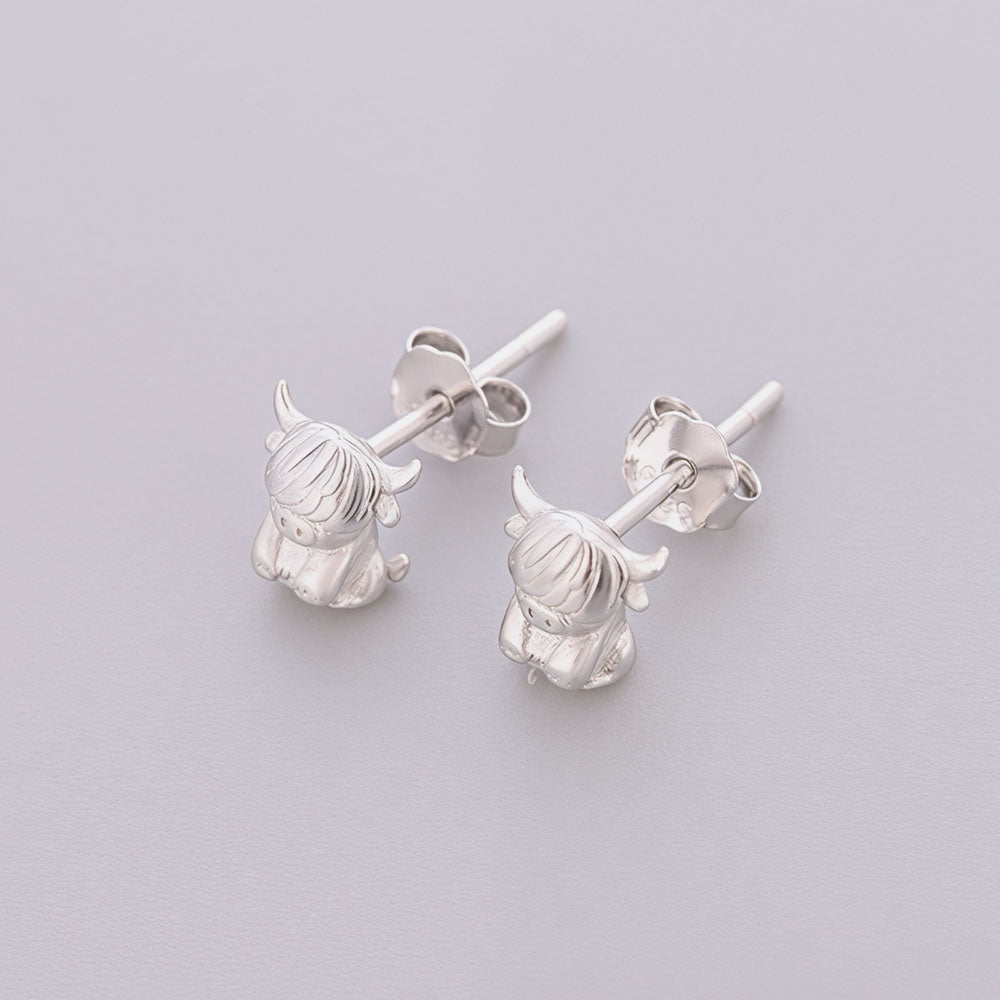 "Highland Soul" Bull - 925 Sterling Silver Adorable Heifer Stud Earrings