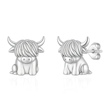"Highland Soul" Bull - 925 Sterling Silver Adorable Heifer Stud Earrings