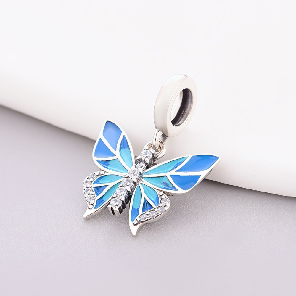 "Soul Metamorphosis" Butterfly Charm - 925 Silver Blue Enamel Flutter Dangle