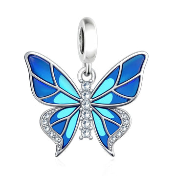 "Soul Metamorphosis" Butterfly Charm - 925 Silver Blue Enamel Flutter Dangle