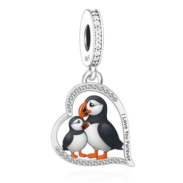 "Puffin Kinship" Heart Dangle - 925 Silver Mother & Child Nordic Charm