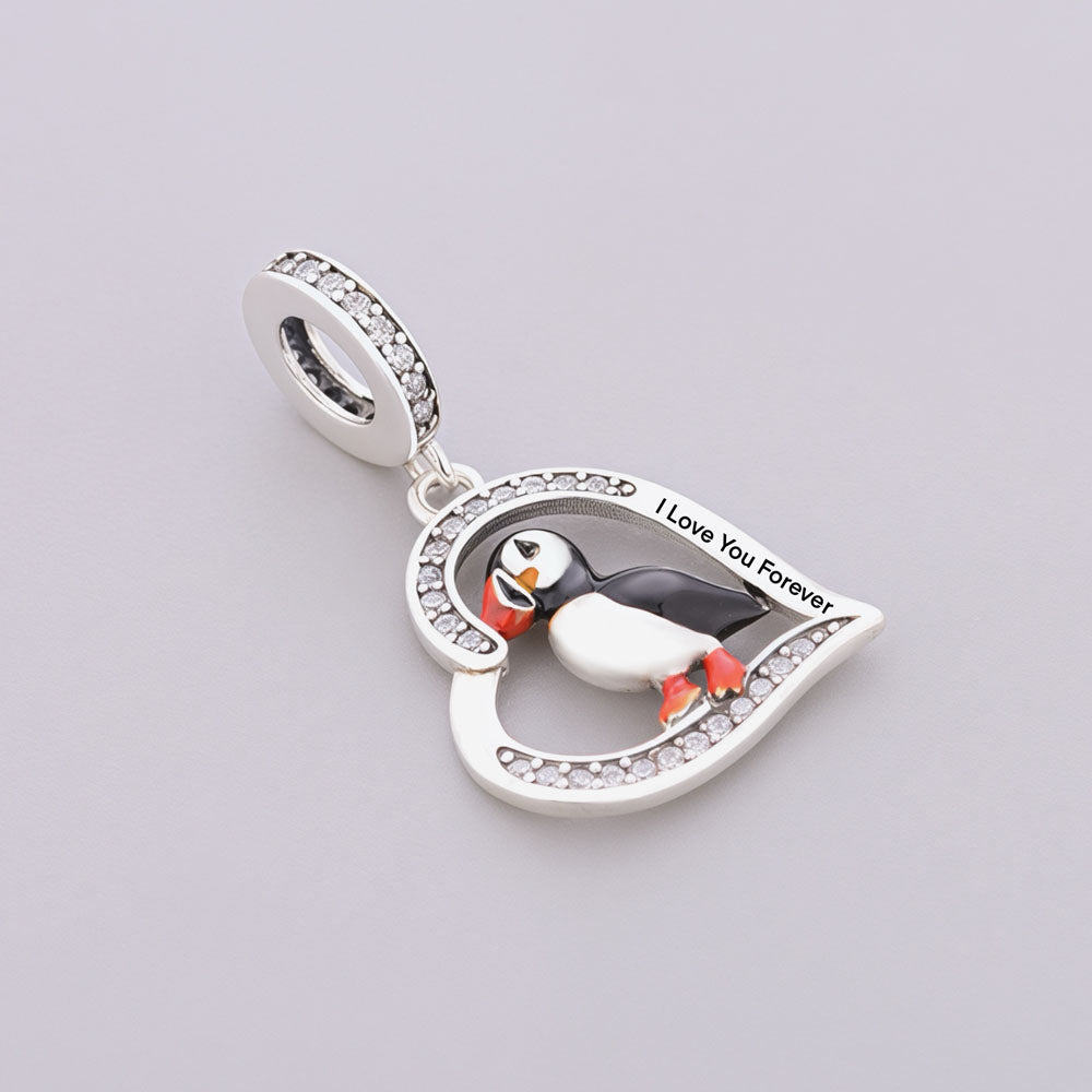 "Puffin Loyalty" Heart Dangle - 925 Silver Nordic Guardian & I Love You Forever Charm