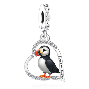 "Puffin Loyalty" Heart Dangle - 925 Silver Nordic Guardian & I Love You Forever Charm