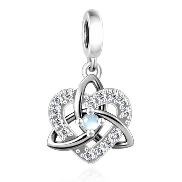 "Celtic Eternal" Heart Dangle - 925 Silver Moonstone & Mystic Knot Charm