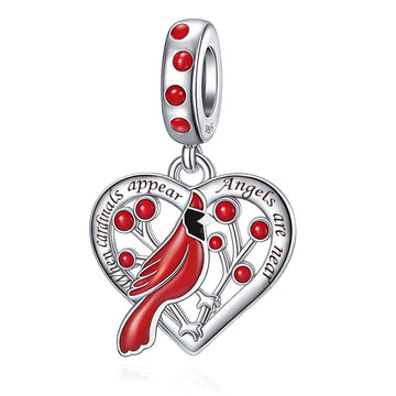 "Cardinal Whisper" Heart Dangle - 925 Silver Guardian Bird & Red Enamel Charm