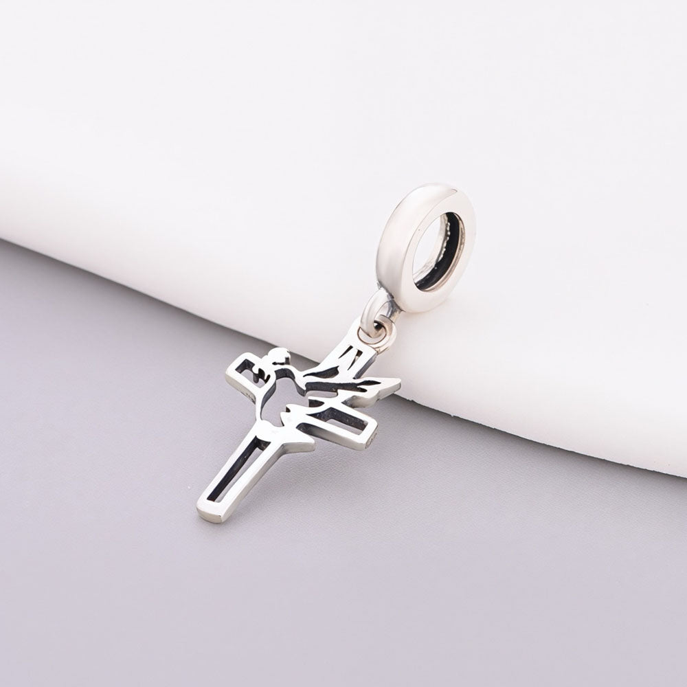 "Peace Pulse" Cross Dangle - 925 Silver Dove of Hope & Holy Spirit Charm