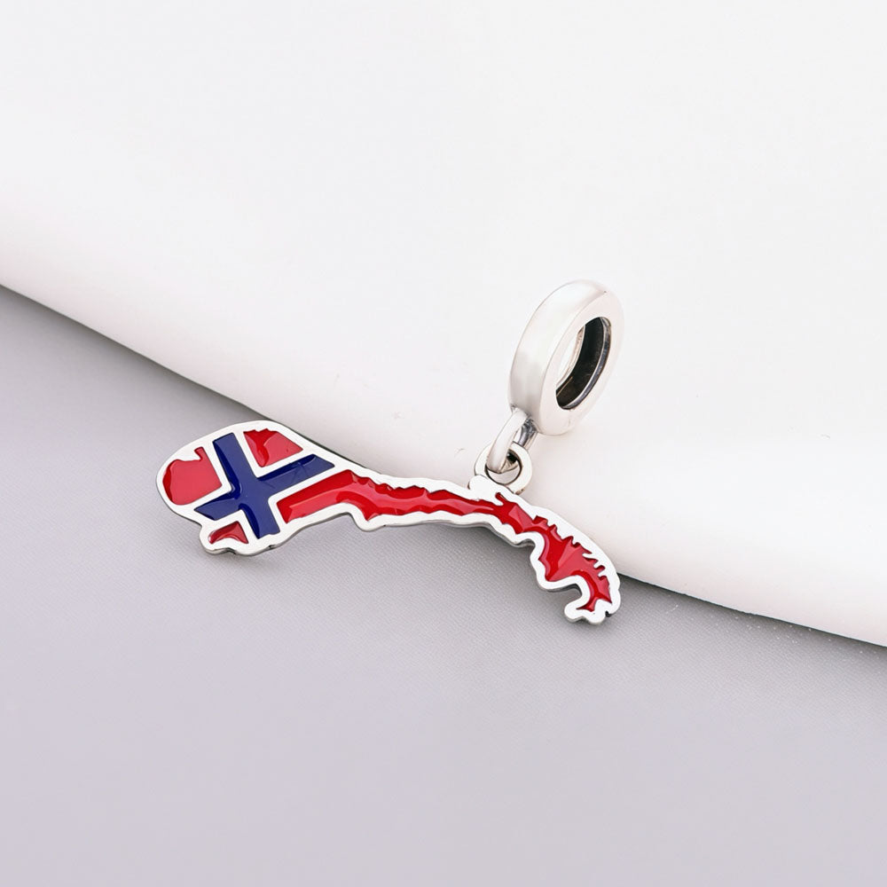 "Norway Echo" Map Dangle - 925 Silver Flag Enamel Nordic Charm