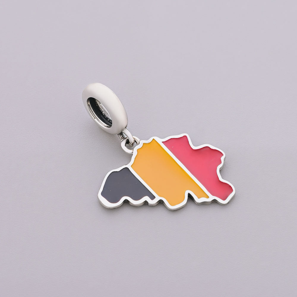 "Belgium Echo" Map Dangle - 925 Silver Tricolor Flag Enamel Charm