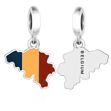 "Belgium Echo" Map Dangle - 925 Silver Tricolor Flag Enamel Charm