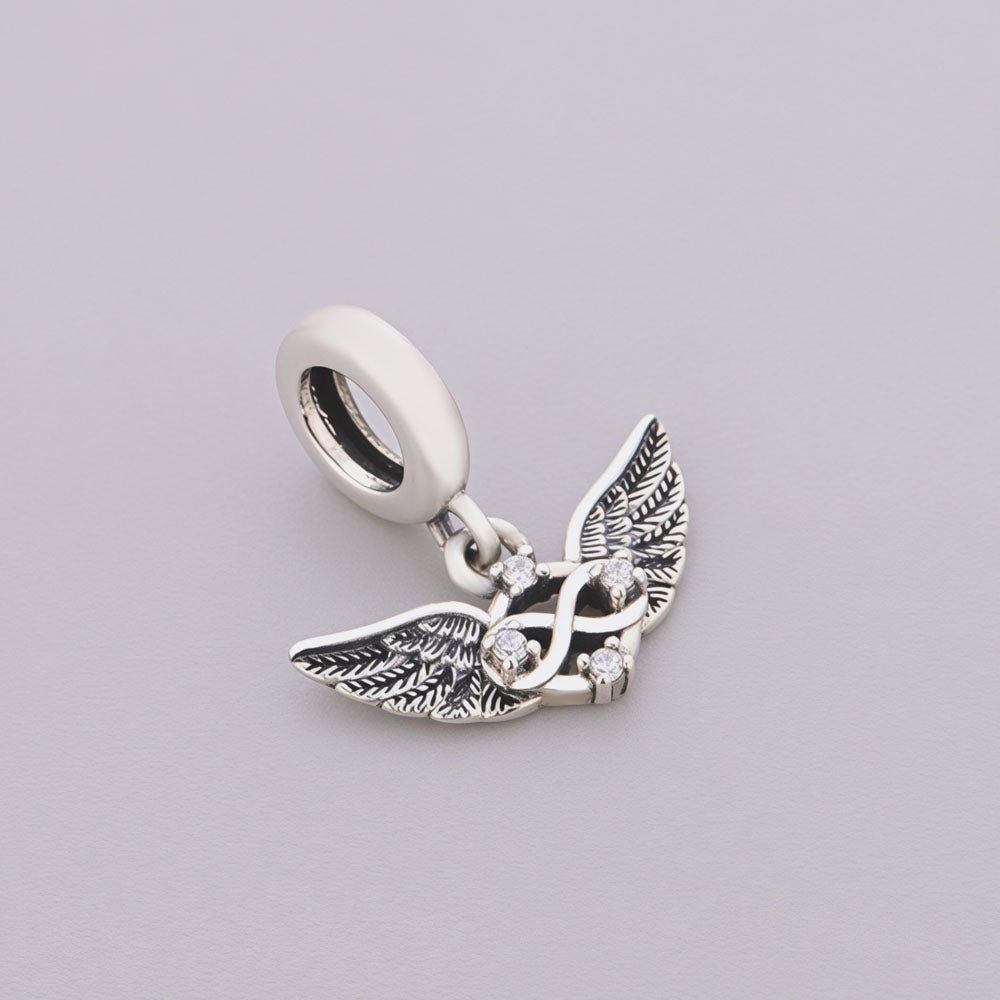 "Infinite Freedom" Wings Dangle - 925 Sterling Silver Radiant Zircon Charm