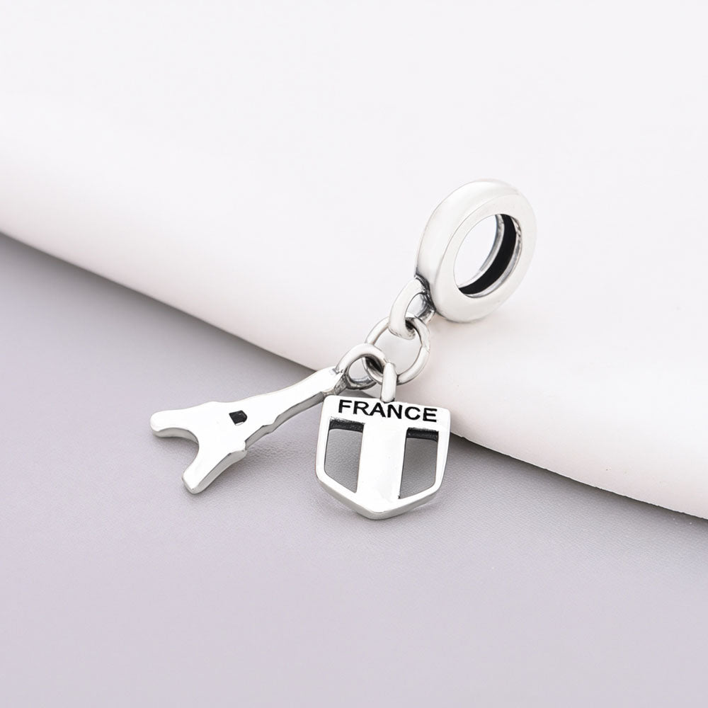 "Parisian Echo" Eiffel Tower Dangle - 925 Silver France Flag Charm