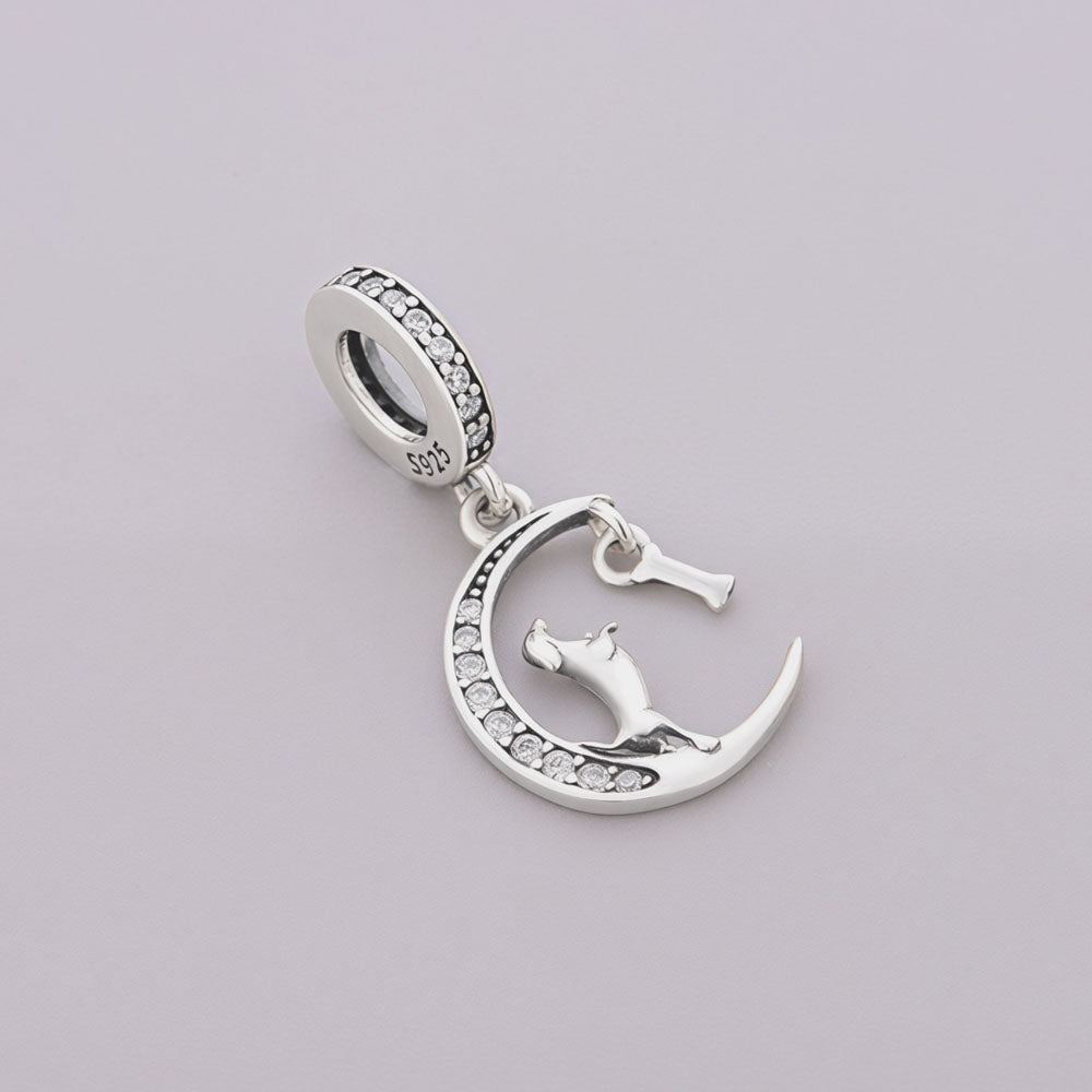 "Lunar Companion" Dachshund Dangle - 925 Silver Moon & Bone Charm