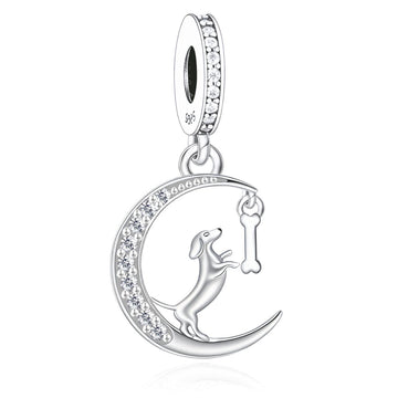 "Lunar Companion" Dachshund Dangle - 925 Silver Moon & Bone Charm