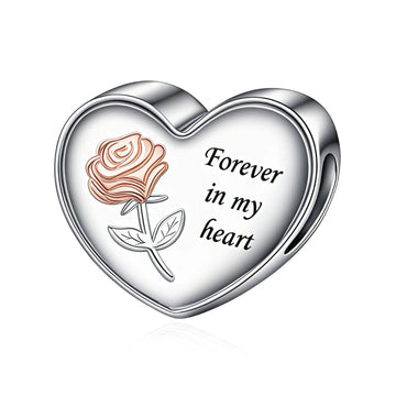 "Forever Love" Rose Charm - 925 Silver & Rose Gold Heart Bead