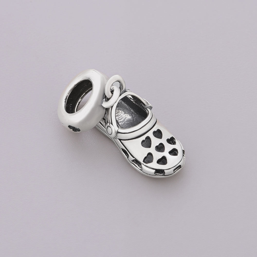 "Carefree Step" Garden Shoe Dangle - 925 Silver Heart Cut-out Charm