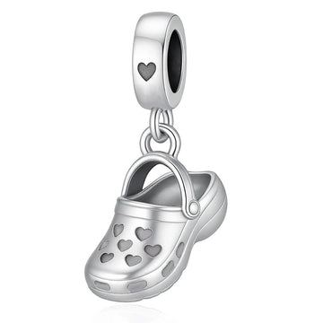 "Carefree Step" Garden Shoe Dangle - 925 Silver Heart Cut-out Charm