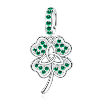 "Celtic Luck" Clover Dangle - 925 Silver Trinity Knot Emerald Zircon Charm