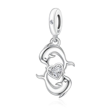 "Ocean Resonance" Dolphin Dangle - 925 Silver Heart Zircon Charm