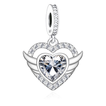 "Guardian Angel" Heart Dangle - 925 Silver Radiant Zircon Wing Charm