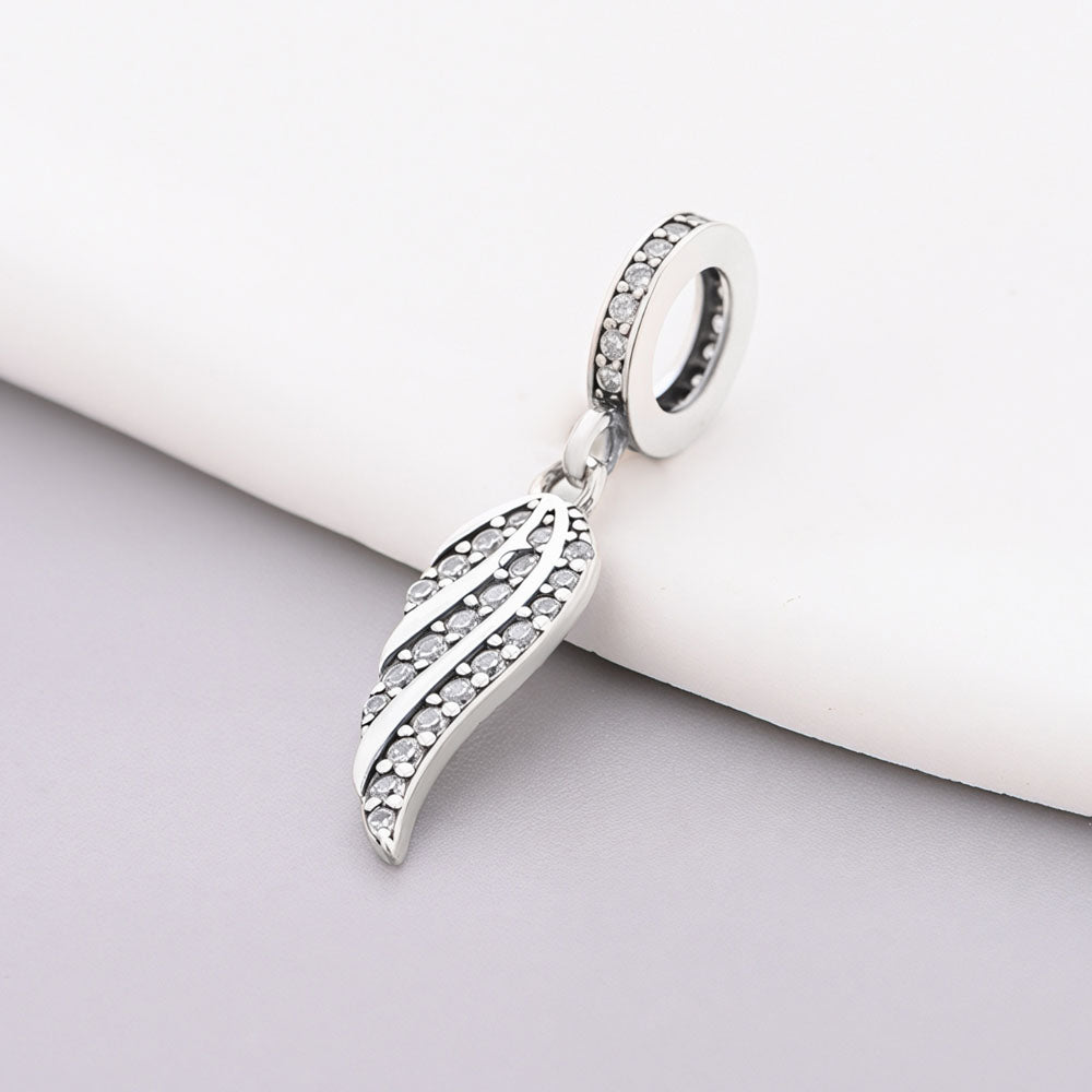 "Celestial Wing" Feather Dangle - 925 Silver Radiant Zircon Charm