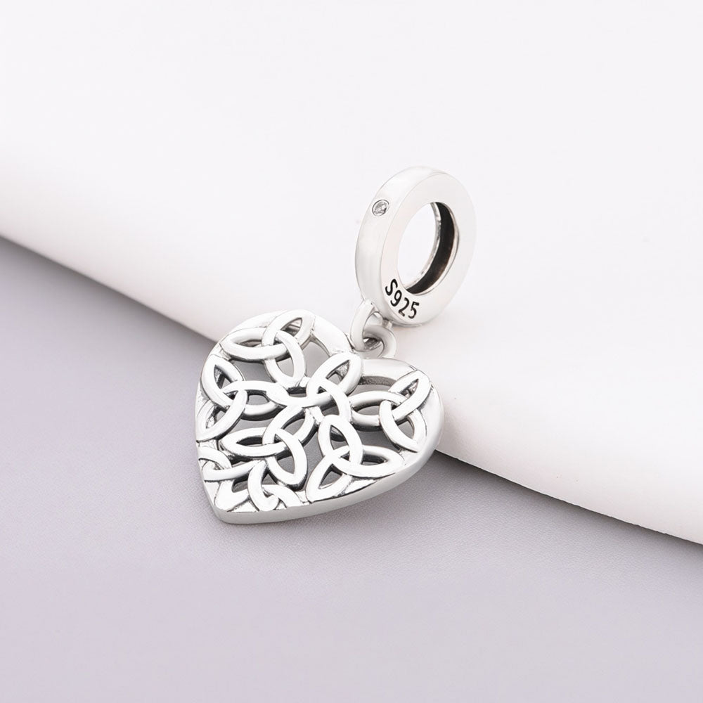"Celtic Eternal" Heart Dangle - 925 Silver Knot Work Openwork Charm
