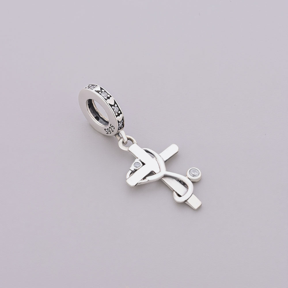 "Healer's Faith" Stethoscope Cross Dangle - 925 Silver Medical Heart Charm