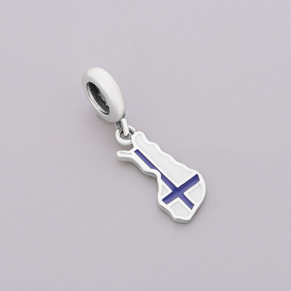 "Finlandic Soul" Map Charm - 925 Silver Blue & White Enamel Dangle
