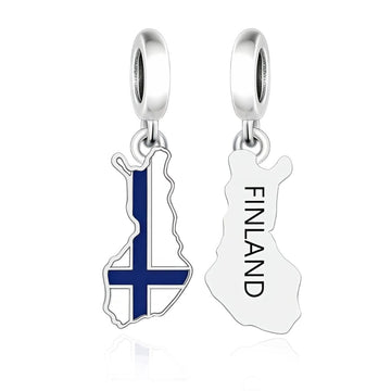 "Finlandic Soul" Map Charm - 925 Silver Blue & White Enamel Dangle