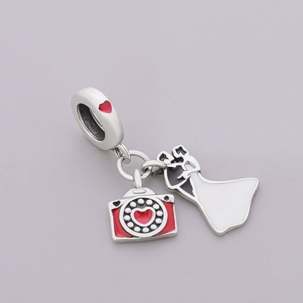"Eternal Snapshot" Lovers & Camera Dangle - 925 Silver Romantic Charm