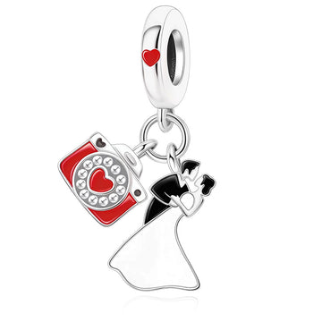 "Eternal Snapshot" Lovers & Camera Dangle - 925 Silver Romantic Charm