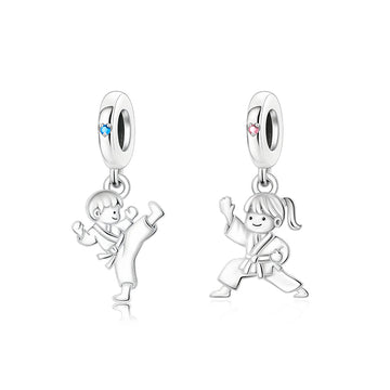 "Martial Spirit" Karate Kids Dangle - 925 Silver Boy & Girl Warrior Charms
