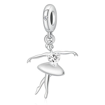 "Ethereal Grace" Ballerina Dangle - 925 Silver Heart Zircon Dancer Charm