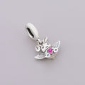 925 Sterling Silver Bunny Dangle Charm with Angel Wings and Red Heart