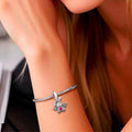 Cute Rabbit Angel Charm with Stitched Details and Bow in Sterling Silver