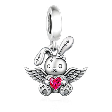 "Guardian Plush" Angel Bunny Dangle - 925 Silver Heart Zircon Charm