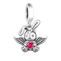 Angel Bunny Heart Charm in 925 Sterling Silver with Red Zircon