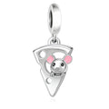 Mouse and Cheese Charm in 925 Sterling Silver with Pink Enamel Ears