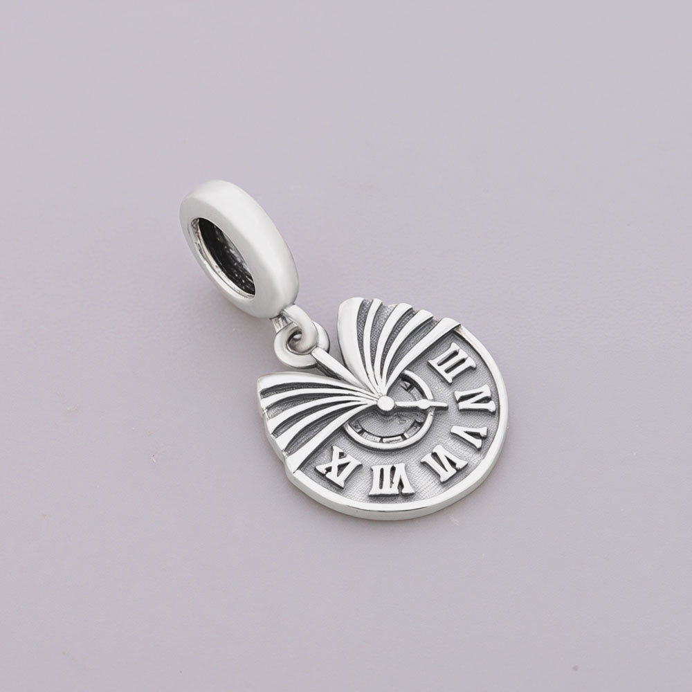 "Eternal Wisdom" Clock & Book Dangle - 925 Silver Timepiece Literature Charm
